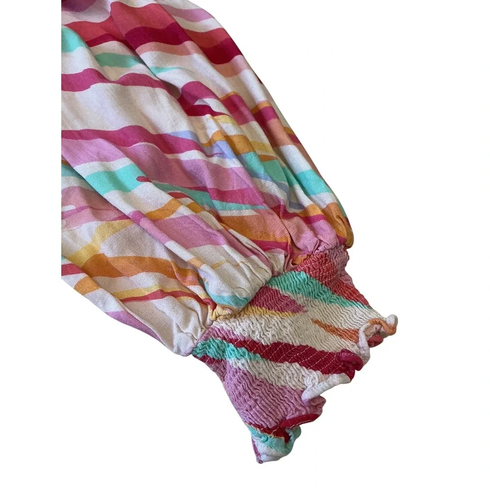 Entro Womens Large Abstract Stripe Babydoll Mini Dress Button Front Tunic D22584